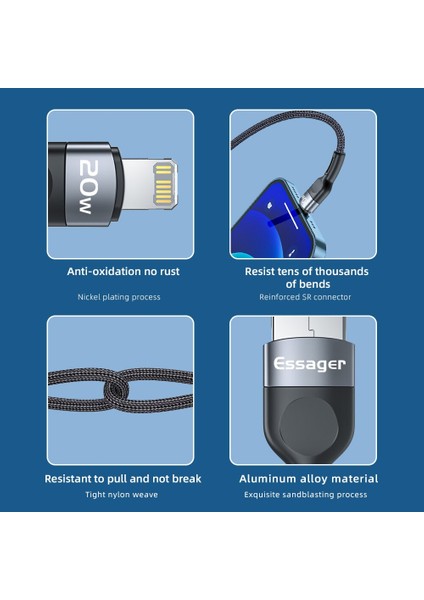 Essager 5 Adet 2.4A USB Kablosu IPHONE14 13 12 Pro Max Kablo Pd 20W Hızlı Şarj Kablosu iPhone Şarj Aleti Kablosu USB Veri Kablosu (Yurt Dışından)