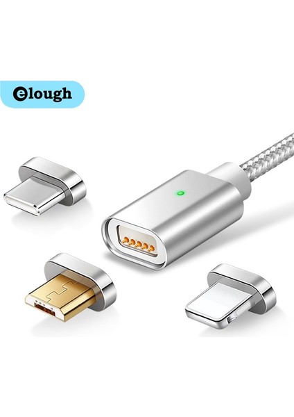 Elough E04 Manyetik Kablo iPhone 8 Poco X3 Xiaomi Mikro USB C Tipi Kablo Hızlı Şarj Cep Telefonu Mıknatıslı Şarj Cihazı USB Kablosu (Yurt Dışından)