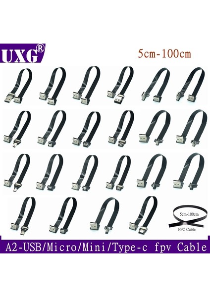 Ffc Tip-C Mini Mikro USB Uzatma Şerit Kablosu 90 Fpv Ince Düz Yumuşak Esnek Fpc Şarj Fpv Fırçasız El Gimbal Monitörü (Yurt Dışından)