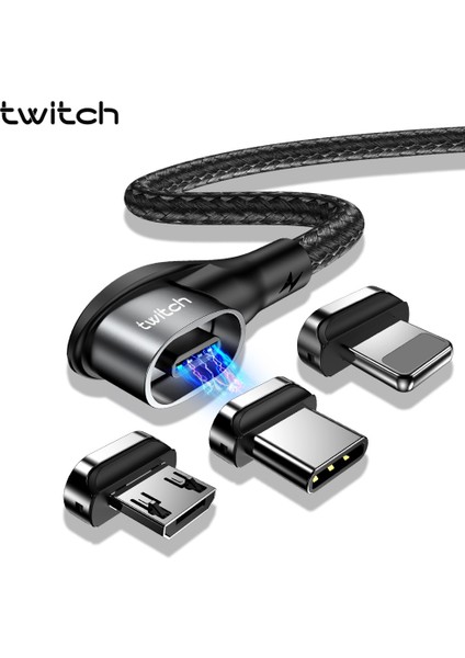 Twitch 90 Derece Manyetik Kablo Mikro USB C Tipi Şarj Kablosu iphone Samsung 3A Hızlı Mıknatıs Şarj Veri Kablosu USB C Kablosu (Yurt Dışından)