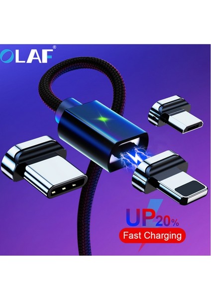 Olaf Manyetik USB Şarj Kablosu Mikro USB Kablosu Huawei Cep Telefonu Için Hızlı Şarj USB C Tipi Kablo Mıknatıs Şarj Cihazı Tel Kablosu (Yurt Dışından)