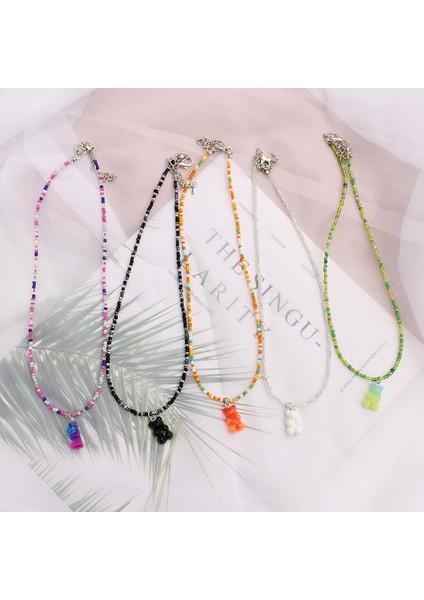 2022 Moda Koreli Kadın Boho Ayı Kolye Gerdanlık Renkli Kısa Zincirli Boncuk Yaka Kadın El Yapımı Kolye Takı Hediye (Yurt Dışından)