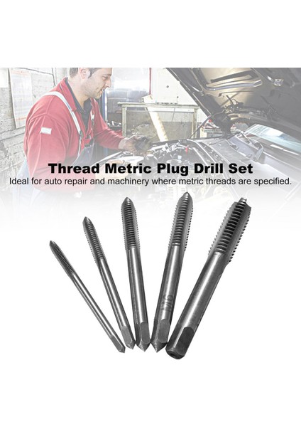 Ma 5pcs Hss M3-M8 Spiral Noktalı Düz Yivli Vida Konu Metrik Fiş Matkap Seti (Yurt Dışından)