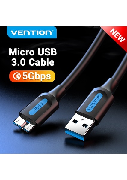 Vention Mikro USB 3.0 Kablosu 3A Hızlı Şarj Veri Kablosu Cep Telefonu Kabloları Samsung Not 3 S5 Toshiba Sony USB Mikro B Kablosu (Yurt Dışından)