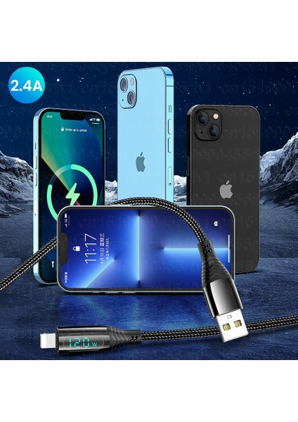 LED Ekran USB Kablosu iPhone Için Hızlı Şarj Şarj Cihazı USB A Aydınlatma Kablosu iPhone 14 13 12 11 Pro Max Xs Xr x Veri Kablosu (Yurt Dışından)