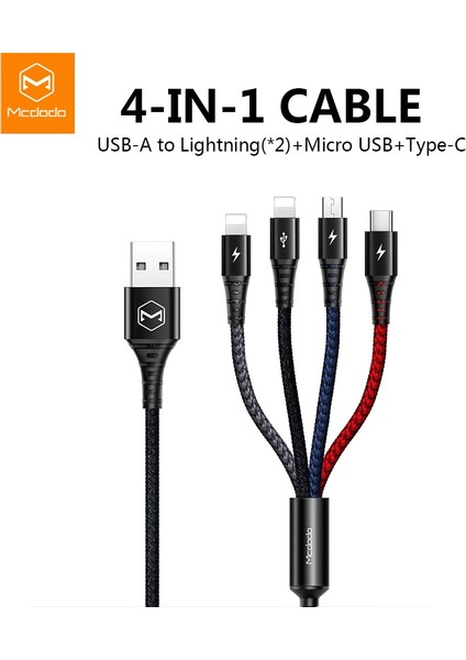 Mcdodo 4 In 1 USB Kablosu Mikro USB C Tipi Şarj Aleti Kablosu iPhone 14 13 12 11 P Ro Max Xr 8 Huawei USB C Hızlı Şarj Veri Kablosu (Yurt Dışından)