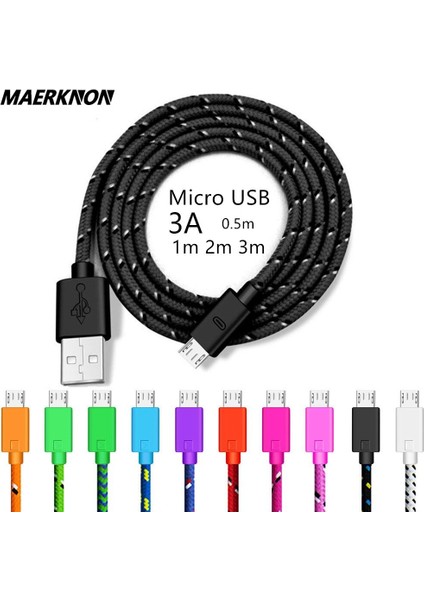 0.5/1 M/2 M/3 M Mikro USB Kablosu 3A Örgülü Data Sync USB Şarj Aleti Kablosu Samsung S7 Htc Lg Huawei Xiaomi Android Telefon Kabloları (Yurt Dışından)