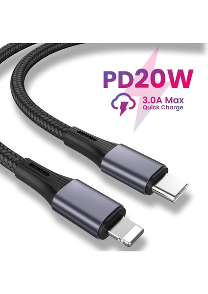 Pd 20W Hızlı Şarj USB C Kablosu iPhone Tip-C'den 8pin Veri Kablosu Tel Naylon Örgülü Kablo iPhone 14 13 12 11 Pro Max 1/2 M (Yurt Dışından)