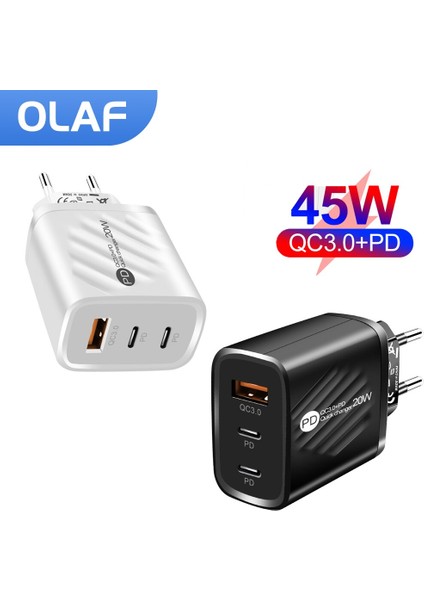 Olaf USB C Şarj Cihazı Qc 3.0 3 Bağlantı Noktalı Duvar Şarj Cihazı Tip C Telefon Adaptörü Iphone 12 13 Xiaomi Huawei Pd 45W Hızlı Şarj Şarj Cihazı (Yurt Dışından)