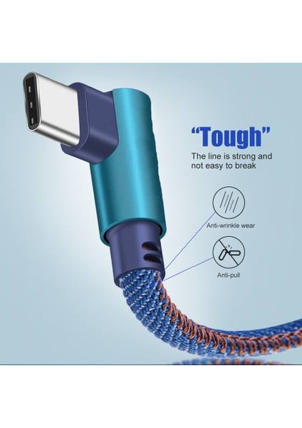 Mikro USB Tip C Kablo 2.4A Hızlı Şarj Cihazı USB Kablosu 90 Derece Dirsek Naylon Örgülü Veri Kablosu Samsung/sony/xiaomi Android Telefon (Yurt Dışından)
