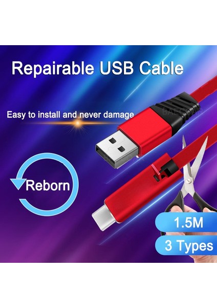 Tamir Edilebilir Mikro USB Kablosu Yeniden Doğmuş C Tipi Kablo Şarj Kablosu Yenilenebilir Cep Telefonu Şarj Hattı Samsung S9 10 11 Not 8 9 Mi (Yurt Dışından)