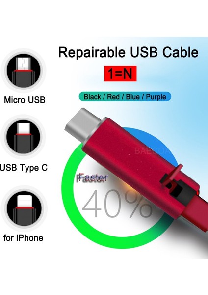 Tamir Edilebilir Mikro USB Kablosu Yeniden Doğmuş C Tipi Kablo Şarj Kablosu Yenilenebilir Cep Telefonu Şarj Hattı Samsung S9 10 11 Not 8 9 Mi (Yurt Dışından)