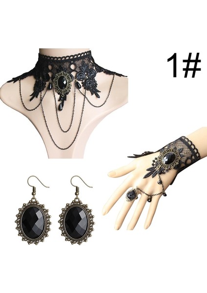 Boho Takı Setleri Kadınlar Vintage Gotik Küpe Setleri Cadılar Bayramı Kadınlar Takı Seti Dantel Gerdanlık Kolye Yüzük Bileklik Setleri (Yurt Dışından) fiyatları