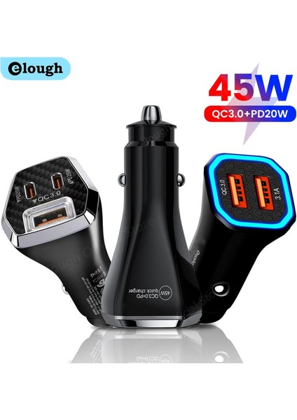 Elough 45W USB Araç Şarj Cihazı Hızlı Şarj Pd Qc 4.0 3.0 USB Tip C Araç Telefonu Şarj Adaptörü iPhone 14 13 Xiaomi Samsung S22 (Yurt Dışından)