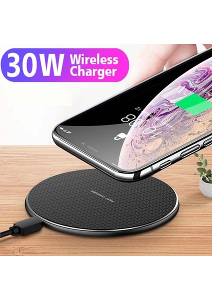 30W Hızlı Kablosuz Şarj Cihazı iPhone 12 11 Pro Max Xs x Xr 8 Qi Hızlı Şarj Pedi Samsung S9 S10 Xiaomi Mi 10 Hızlı Şarj Cihazı (Yurt Dışından)