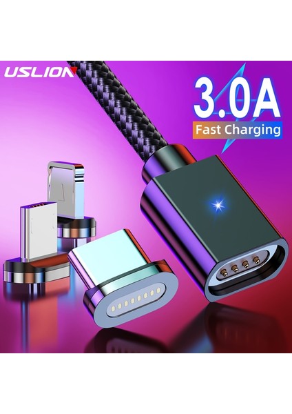 Uslıon Manyetik USB Kablosu Mikro Tip C Telefon Kablosu iPhone 14 x Samsung Xiaomi USB Hızlı Şarj Kablosu Kablosu Mıknatıslı Veri Kablosu (Yurt Dışından)