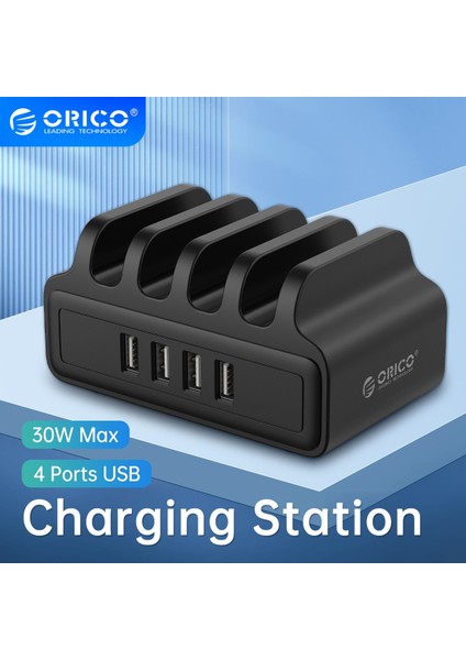 Orıco 4 Port USB Şarj Cihazı Şarj Istasyonu 30W Max Telefon Cep Telefonu Kulakiçi Tablet Için Telefon Standı ile (Yurt Dışından)