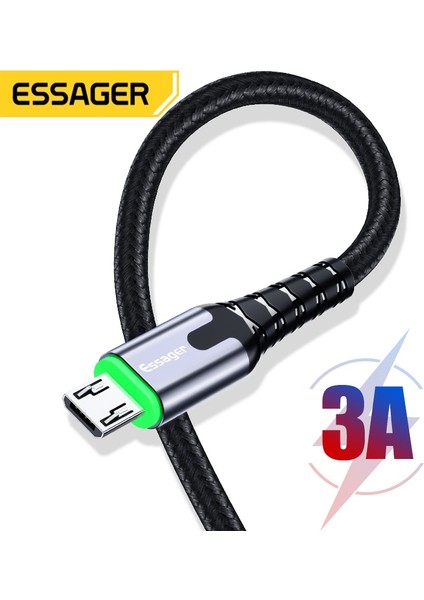 Essager LED Mikro USB Kablosu Xiaomi Samsung Android Için 3A Hızlı Şarj Veri Kablosu Kablosu Mikro USB Şarj Cihazı Cep Telefonu Kablosu 2m 3m (Yurt Dışından)