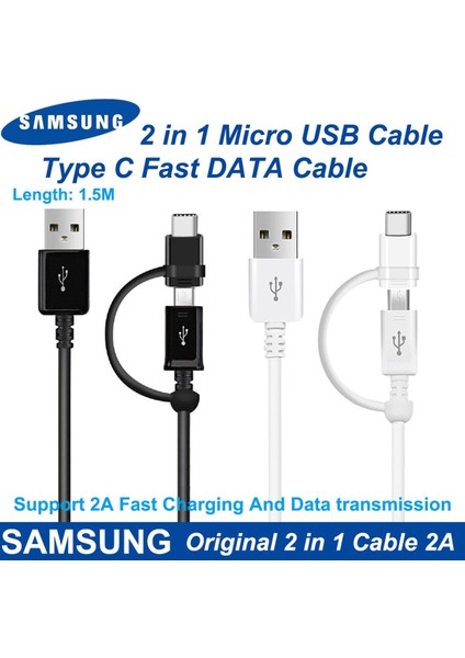 Samsung Orijinal 2'si 1 Arada Mikro USB Kablosu Tip C Hızlı Şarj Cihazı Note8 Note9 S8 S8 Artı S9 S9 Artı C5C7C9 Pro S6 S7EDGE Note5 Kablo (Yurt Dışından)