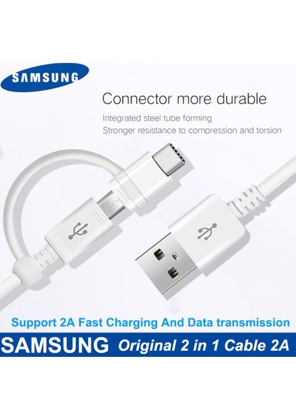 Samsung Orijinal 2'si 1 Arada Mikro USB Kablosu Tip C Hızlı Şarj Cihazı Note8 Note9 S8 S8 Artı S9 S9 Artı C5C7C9 Pro S6 S7EDGE Note5 Kablo (Yurt Dışından) modelleri