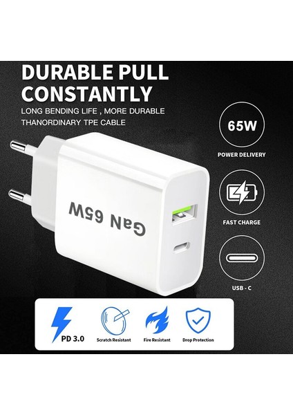 65W Gan USB C Şarj Cihazı Qc3.0 USB Tip C Hızlı Şarj Cihazı iPhone 13 12 Pro Max Huawei Samsung S22 Xiaomi Mini 10 Pd Hızlı Şarj Cihazı (Yurt Dışından)