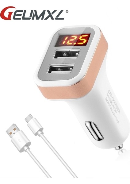 Çift Bağlantı Noktalı USB Adaptörü Araç Şarj Cihazı iPhone iPad Samsung Xiaomi Telefon Için Çift USB Şarj Kablosu Araç Şarj Cihazı Dijital Ekran (Yurt Dışından)