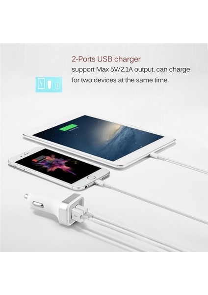 Çift Bağlantı Noktalı USB Adaptörü Araç Şarj Cihazı iPhone iPad Samsung Xiaomi Telefon Için Çift USB Şarj Kablosu Araç Şarj Cihazı Dijital Ekran (Yurt Dışından) fiyatları