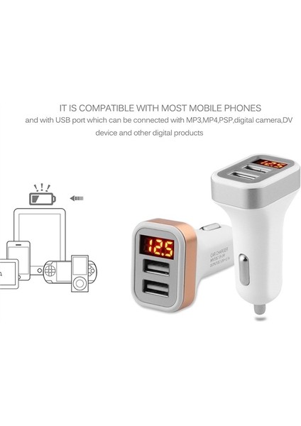 Çift Bağlantı Noktalı USB Adaptörü Araç Şarj Cihazı iPhone iPad Samsung Xiaomi Telefon Için Çift USB Şarj Kablosu Araç Şarj Cihazı Dijital Ekran (Yurt Dışından) modelleri