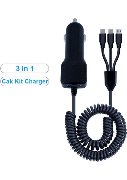 Hızlı Araç Şarj Cihazı 3 In 1 Splitter USB Şarj Aleti Kablosu iPhone Mikro USB Android Telefonlar Tip-C Teleskopik Araç Şarj Adaptörü (Yurt Dışından)