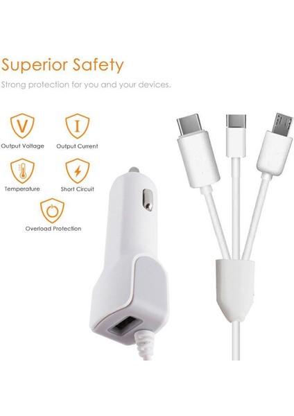 Hızlı Araç Şarj Cihazı 3 In 1 Splitter USB Şarj Aleti Kablosu iPhone Mikro USB Android Telefonlar Tip-C Teleskopik Araç Şarj Adaptörü (Yurt Dışından) modelleri