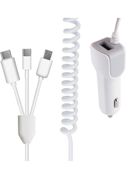 Hızlı Araç Şarj Cihazı 3 In 1 Splitter USB Şarj Aleti Kablosu iPhone Mikro USB Android Telefonlar Tip-C Teleskopik Araç Şarj Adaptörü (Yurt Dışından) fırsatları