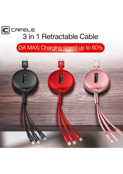 Cafele 3in1 USB C Tipi Mikro USB Kablosu Tip-C iPhone Şarj Kablosu 120 cm 3A Hızlı Şarj USB C Kablosu Dayanıklılık ile (Yurt Dışından)
