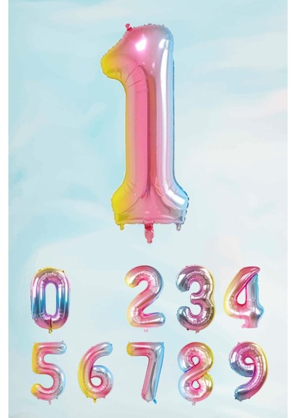 Gökkuşağı Rakam Folyo Balon Deniz Kızı Tema Rakam Balon 75CM 1