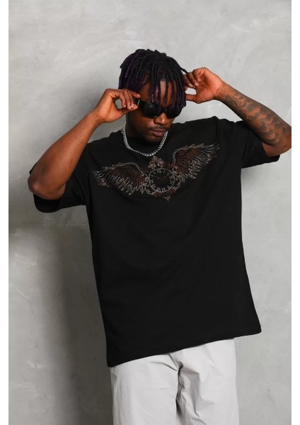 Erkek Taşlı Bisiklet Yaka T-Shirt 20/1 Penye - Siyah modelleri