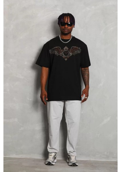 Erkek Taşlı Bisiklet Yaka T-Shirt 20/1 Penye - Siyah indirimleri