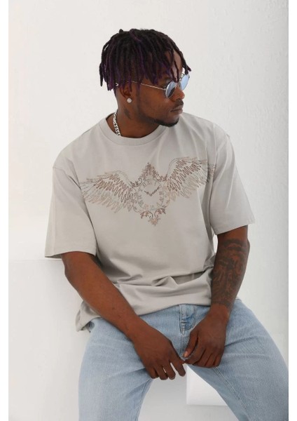 Erkek Taşlı Bisiklet Yaka T-Shirt 20/1 Penye - Gri modelleri