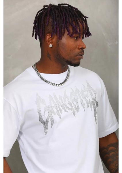 Erkek Taşlı Bisiklet Yaka T-Shirt 20/1 Penye - Beyaz fiyatları