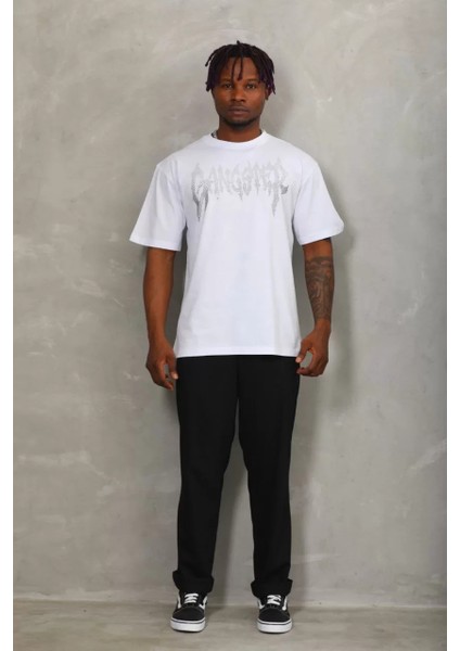 Erkek Taşlı Bisiklet Yaka T-Shirt 20/1 Penye - Beyaz indirimleri