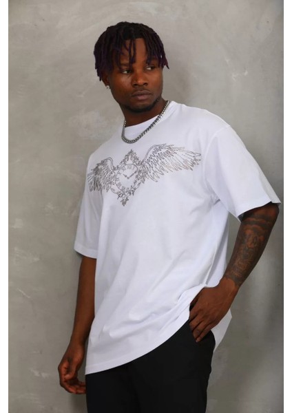 Erkek Taşlı Bisiklet Yaka T-Shirt 20/1 Penye - Beyaz modelleri