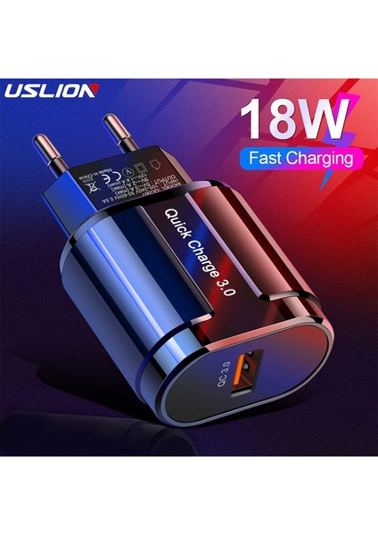 Uslıon Hızlı Şarj Qc 3.0 USB Abd, Ab Şarj Cihazı Evrensel Cep Telefonu Şarj Cihazı Duvar Hızlı Şarj Adaptörü iPhone Samsung Xiaomi (Yurt Dışından)