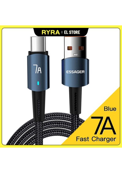 Ryra 7A USB C Tipi Kablo Tel Realme Oneplus Oppo 100 W Hızlı Şarj USB C Şarj Veri Kablosu Huawei P30 P40 Pro Samsung (Yurt Dışından)