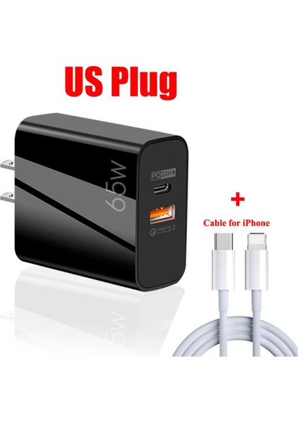 65W Gan Şarj Cihazı Pd Hızlı Şarj Çift Bağlantı Noktalı USB C Duvar Şarj Cihazı MacBook iPad iPhone 13 12 Pro Max 11 Samsung Xiaomi Oneplus (Yurt Dışından)