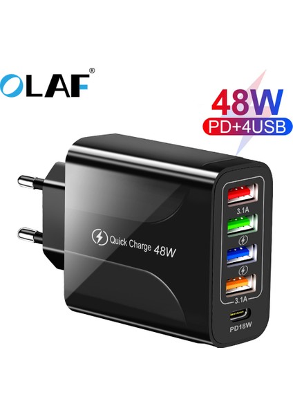 Olaf 48W 5 Port USB Şarj Aleti Pd C Tipi Şarj Cihazı Akıllı Hızlı Şarj Cep Telefonu Şarj Kafası Qc3.0 iPhone Xiaomi Için USB C Adaptörü (Yurt Dışından)