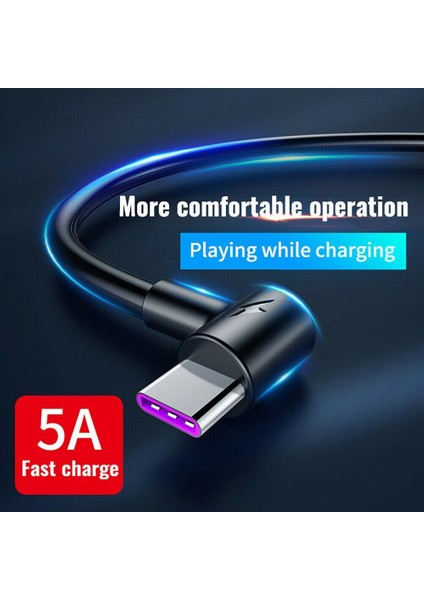 1 M USB 5A Süper Hızlı Şarj Tipi C 90 Derece Hızlı Şarj USB Kablosu Tip-C Veri Kablosu Şarj Cihazı Usb-C Samsung S8 S9 Not 9 8 Xiaomi Mi8 Mi6 (Yurt Dışından) modelleri