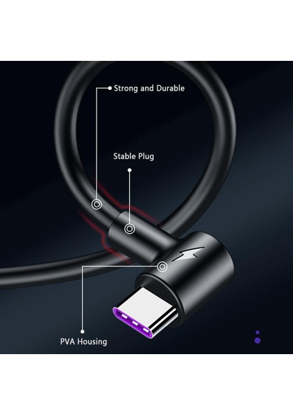 1 M USB 5A Süper Hızlı Şarj Tipi C 90 Derece Hızlı Şarj USB Kablosu Tip-C Veri Kablosu Şarj Cihazı Usb-C Samsung S8 S9 Not 9 8 Xiaomi Mi8 Mi6 (Yurt Dışından) fırsatları