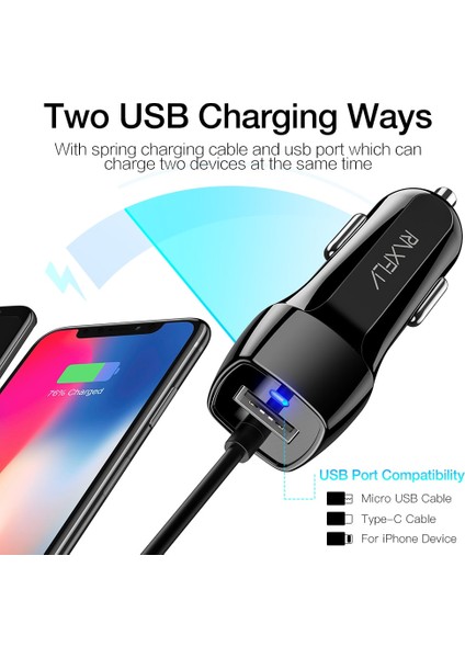 Raxfly Araba Şarjı Araba USB Hızlı Şarj Cihazı 3.0 Xiaomi Araç Şarj Cihazı Cep Telefonu Için Mikro Tip C Hızlı Kablo iPhone Şarj Cihazları Için (Yurt Dışından) fırsatları