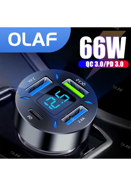 Olaf Araç Telefonu Şarj Cihazı 66W USB C Arabada Şarj Cihazı 4 Port Pd Hızlı Şarj Qc3.0 Telefon Şarj Adaptörü iPhone 14 Xiaomi Samsung (Yurt Dışından)
