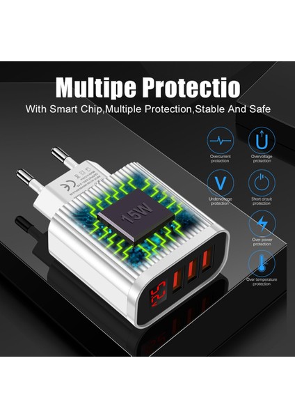 3 Port USB Şarj Cihazı LED Ekran 3.1A Hızlı Şarj Akıllı Cep Telefonu Şarj Cihazı iphone 13 Samsung Xiaomi Tablet Hızlı Şarj Cihazı (Yurt Dışından) modelleri