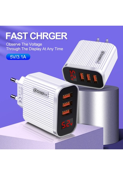 3 Port USB Şarj Cihazı LED Ekran 3.1A Hızlı Şarj Akıllı Cep Telefonu Şarj Cihazı iphone 13 Samsung Xiaomi Tablet Hızlı Şarj Cihazı (Yurt Dışından) indirimleri
