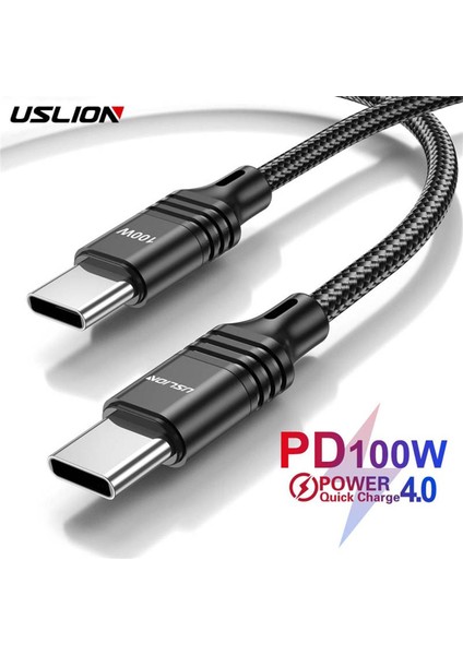 Uslıon 100W USB C Tipi C Kablosu Macbook Pro Için Usb-C Pd Hızlı Şarj Şarj Aleti Kablosu Veri Kablosu Samsung Xiaomi Için Tip-C Kablo (Yurt Dışından)